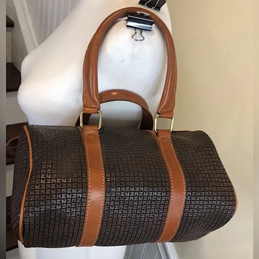 TED LAPIDUS Paris Logo Embossed Vinyl Leather Top Handle Accent Boston Tote